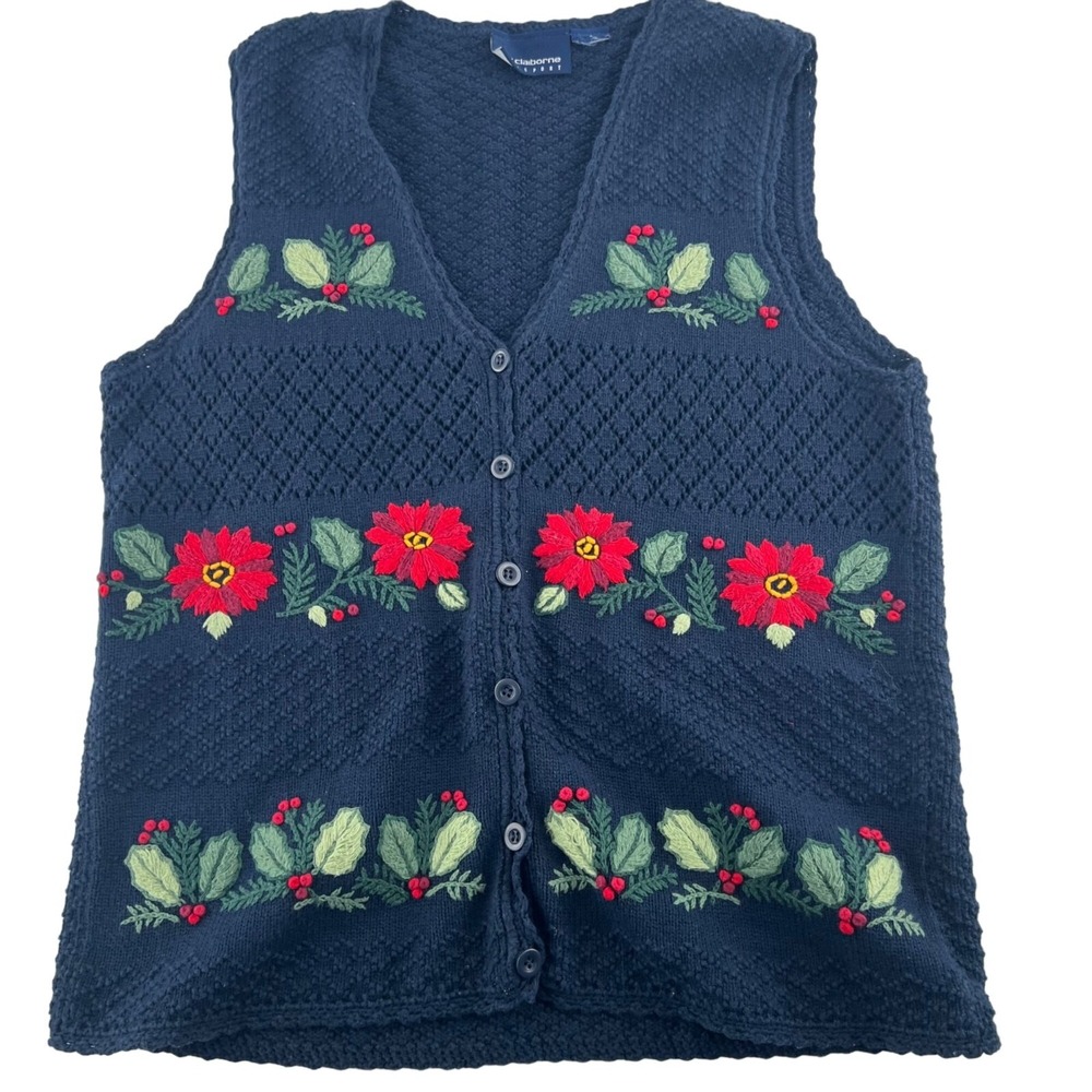Liz‎ Claiborne LizSport Vintage Christmas Sweater Vest Cardigan size Small